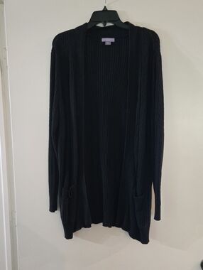 Laura Scott Black Open Front Ribbed Cardigan